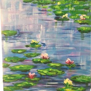 Water lilies paint made by kids at holiday art club